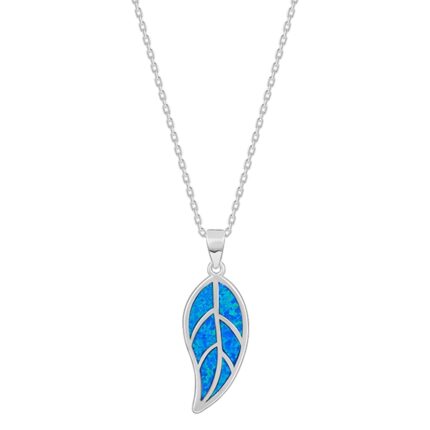 GIVA Silver Mystic Blue Leaf Pendant with Link Chain