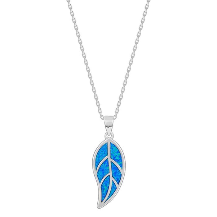 GIVA Silver Mystic Blue Leaf Pendant with Link Chain