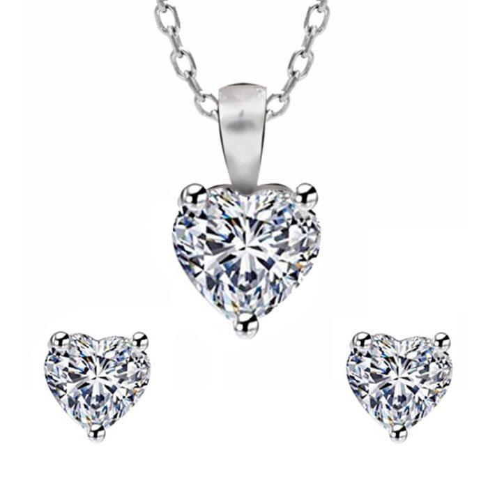 925 Sterling Silver Solitaire Heart Set with Necklace for Women