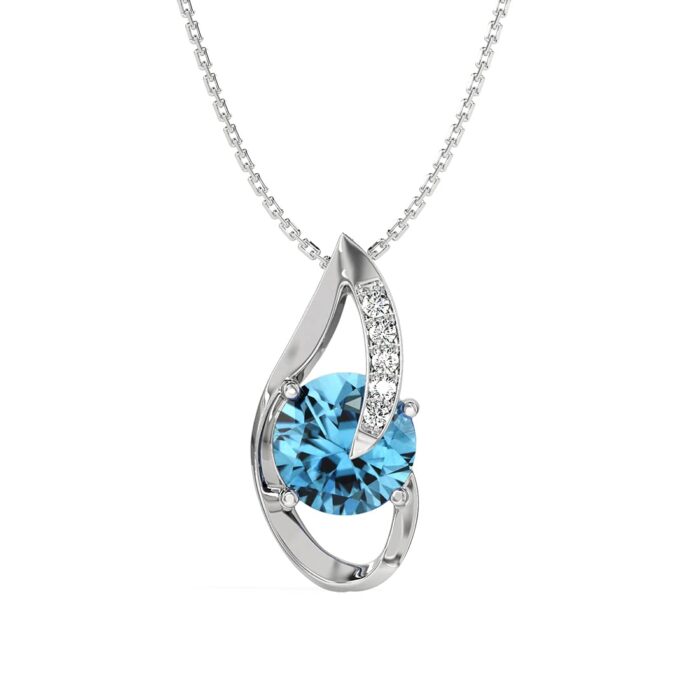 Clara Sterling Silver Sky Blue Eye Pendant with Chain Necklace