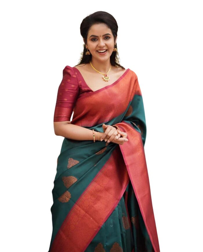 Women’s Kanjivaram Soft Silk Saree (Green)