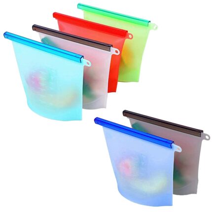 Reusable Silicon Food Storage Bag Containers, Airtight Seal Leakproof Freezer Bags, Microwave (1000 ML, 6 pcs silicon bag)