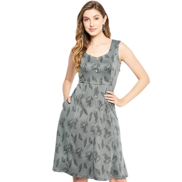 ISTHiTOS Apparels Green Self Design Midi Dress for Women