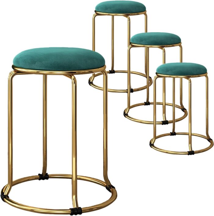 Mrc Executive 18″ H 4 Pack Leatherette Bar Stool Stackable Round Chairs Set of 4 (Gold + Green)
