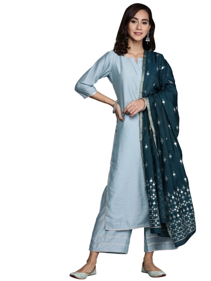 Women’s Chanderi Silk Kurta Sets (Grey)