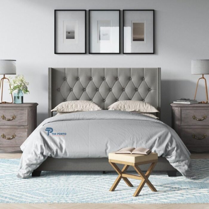 NATRAJ ART & CRAFT Engineered wood Modern Upholstered Queen Size Bed for Bedroom – 6.5 x 5 Ft Bed (Christyann Grey,Queen)
