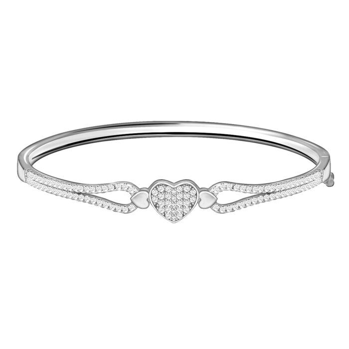 GIVA Silver Zircon Studded Heart Bangle Bracelet or Girlfriend Wife Women