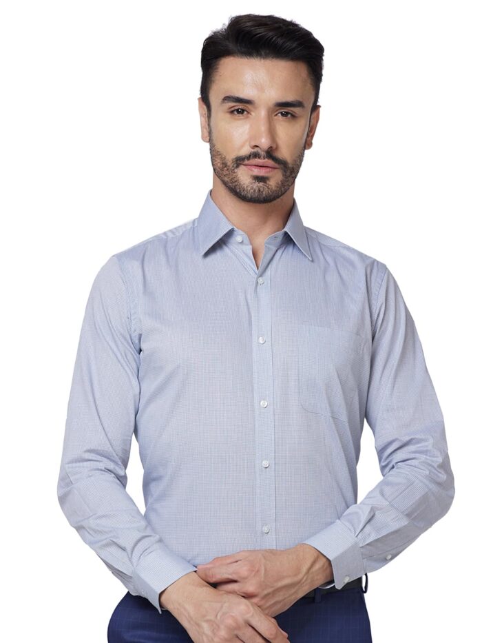 Raymond Regular Fit Self Design Medium Grey Shirt (Size: 39)-Men)