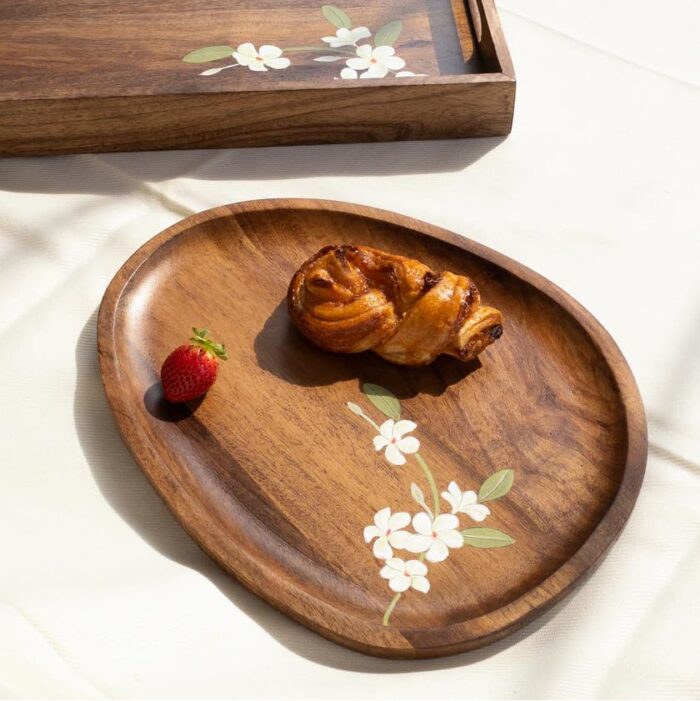 Aurum Crafts Bella Handpainted Wooden Oval Platter | Premium Mango Wood Serving Tray