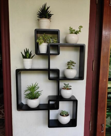 IRFANHANDICRAFTS ® Design Wall Shelf intersecting Wooden Rack Stand for Living Room