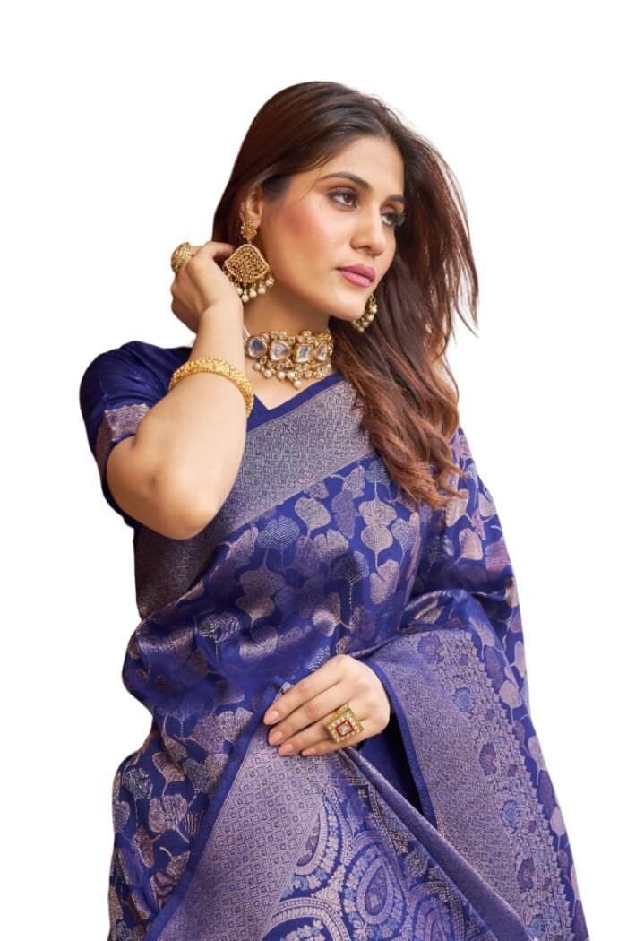 Womens Kanjivaram Soft Silk Patola Saree (BLUE)