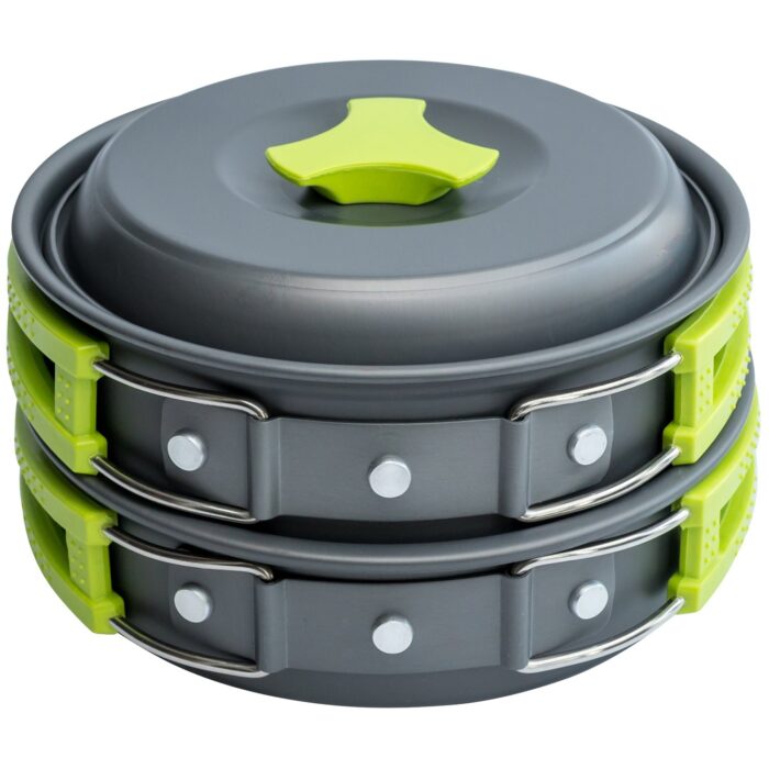 Camping Cookware Mess Kit, Cooking Equipment 10 Piece Cookset