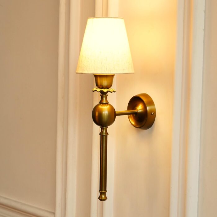 Divine Trends Brass Antique Finish Wall Lamp with Off White Cotton Fabric Shade,  ( Pack of 1 )