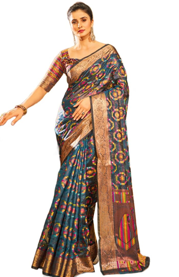 Women’s Kanjivaram Banarasi Silk Saree (Grey)
