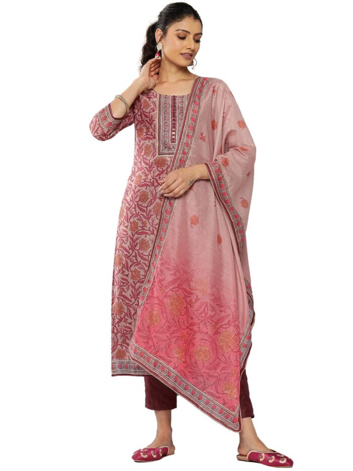 Women’s Silk Blend Kurta Sets (Mauve)