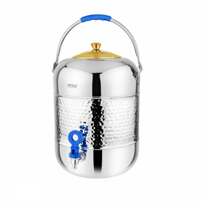Mintage Stainless Steel Water Container Hammered 13 Liter with Tap | Water Jug Pot for Drinking