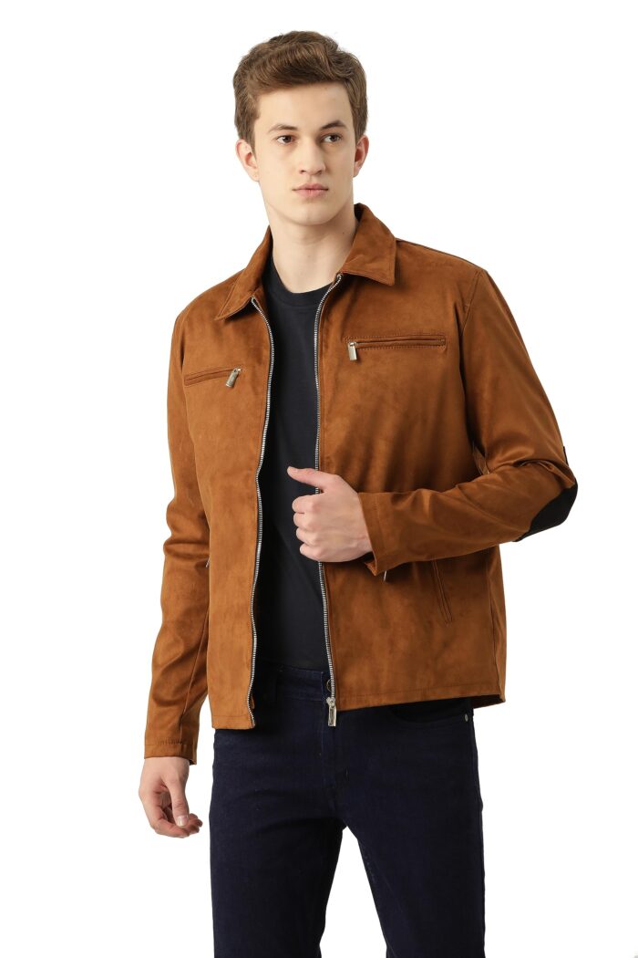 Leather Retail Brown Suede Faux Leather Standard Length Jacket For Men’s