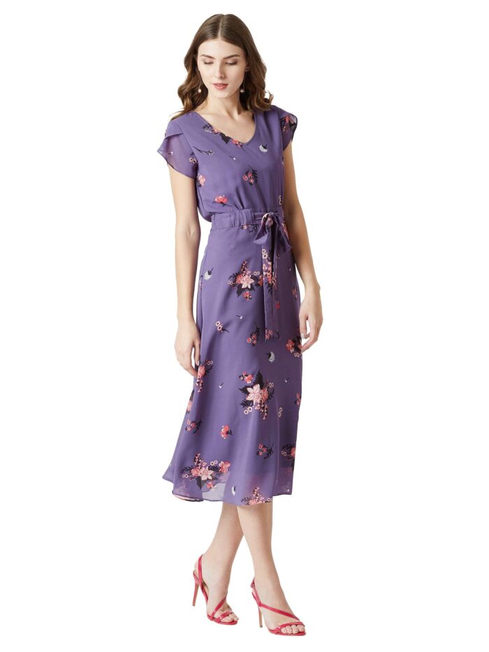 Women’s Georgette a-line Dress (Multicolor-Base Purple)