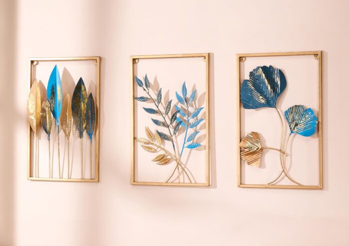 Amazon Brand – Solimo Metal Leaf Wall Hanging Decor | Nature-Inspired Leaf Design | (Set of 3 | Gold)