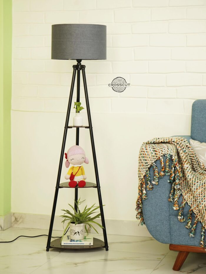 Crosscut Furniture Metal Floor LED Lamp With 3 Shelves (Gothic Grey)