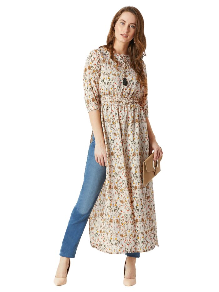 Women’s Floral Regular Fit Shirt (Multicolor-Base Peach )