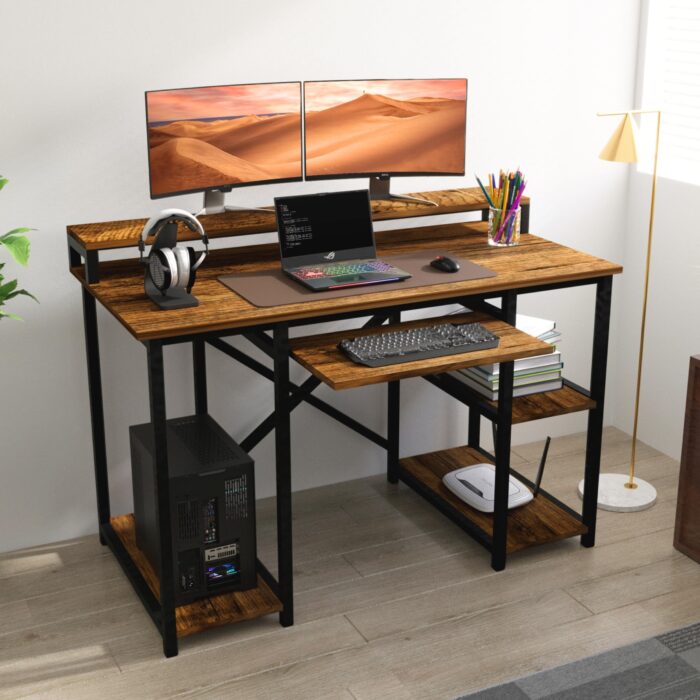 Klaxon Office Table for Home | Workstation Table Desk for Home Office (Modesta-Forest Dark & Black)