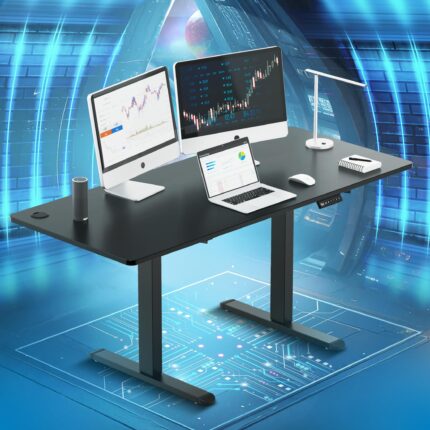 The Sleep Company – Adjustable Desk | Sit-Stand Ergonomic Table | 1600 x 700 Top (Black)