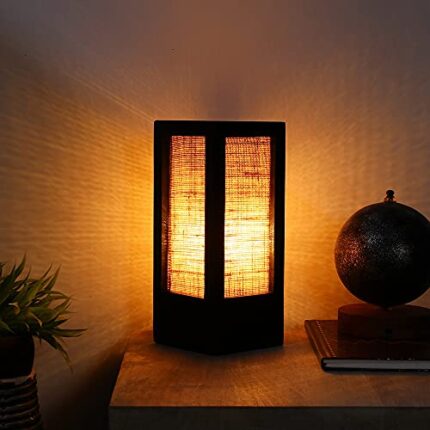 Black Wood and Jute Shade Night Lamp